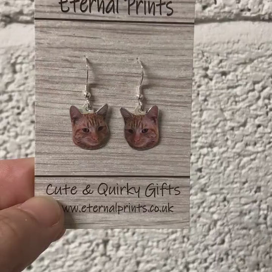 Cat Drop Earrings - Custom Cat Drop Earrings - Dangly Cat Earrings - Custom Pet Dangly Earrings - Dangly Cats - Cat Lover Earrings