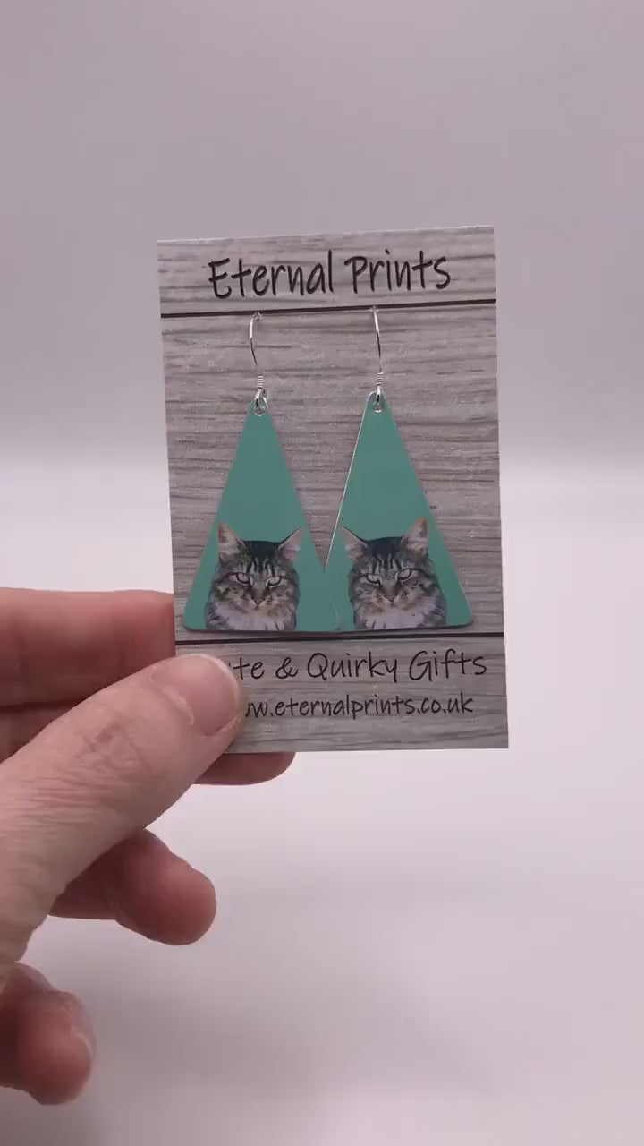 Custom Cat Earrings - Cat Triangle Earrings - Custom Cat Drop Earrings - Cat Earrings - Cat Lovers - Cat Jewellery