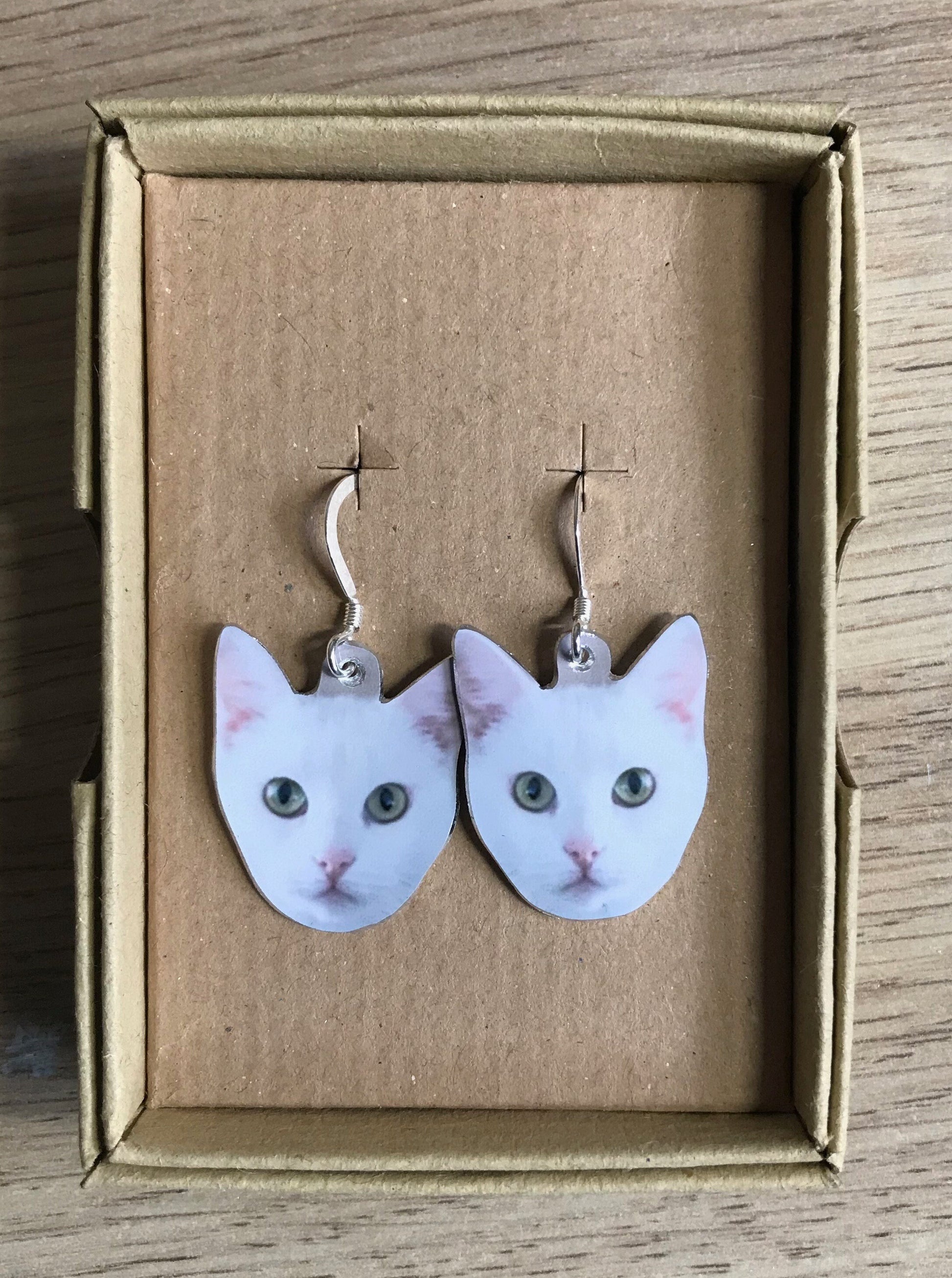 White Cat Earrings - Cat Earrings - White Cat Dangly Earrings - Cat Lovers - White Cats - Crazy Cat Lady Earrings