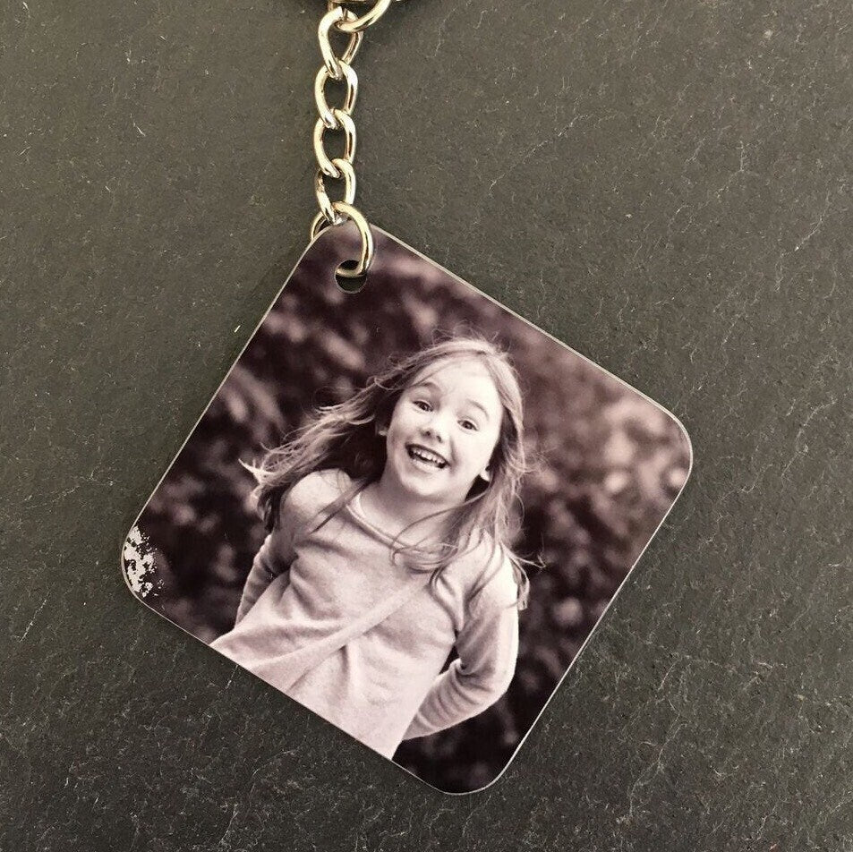 Family Photo Keychain - Personalised Square Keyring - Custom Photo Keyring - Square Photo Keyring - Personalised Gift - Keyring Gift