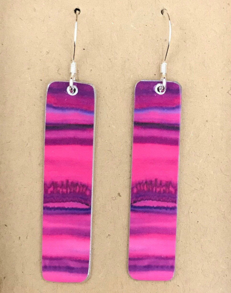 Vibrant Pink Earrings - Pink Earrings- Abstract Earrings - Landscape Earrings - Novelty Earrings - Long Drop Earrings - Artwork - Funky