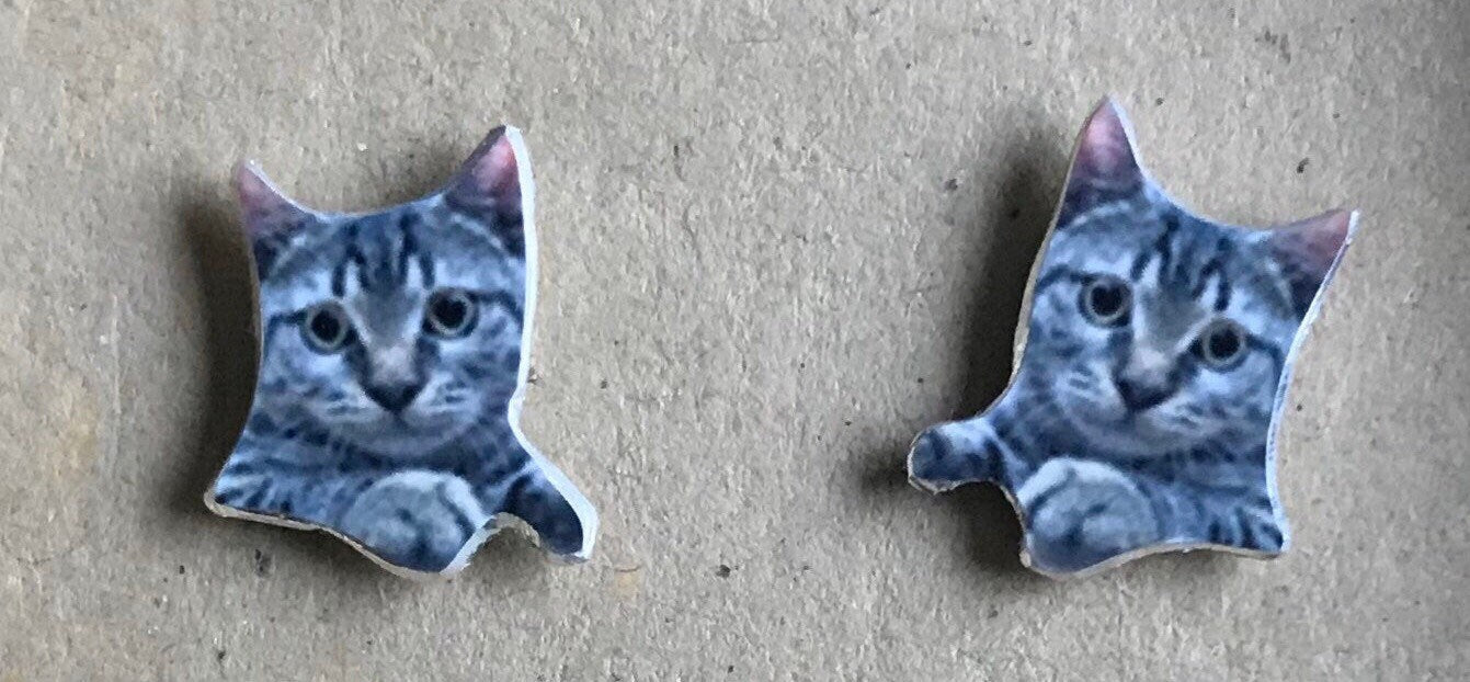 Cute Kitten Studs - Tabby Cat Earrings - Kitten Earrings - Tabby Cat Gift - Cute Cat Earrings - Cat Stud Earrings