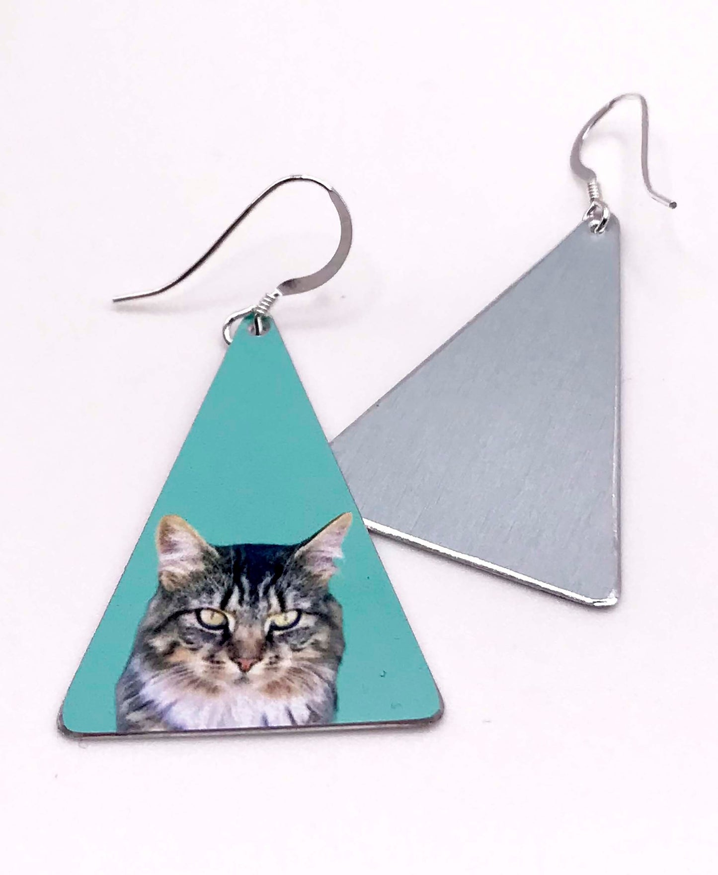 Custom Cat Earrings - Cat Triangle Earrings - Custom Cat Drop Earrings - Cat Earrings - Cat Lovers - Cat Jewellery