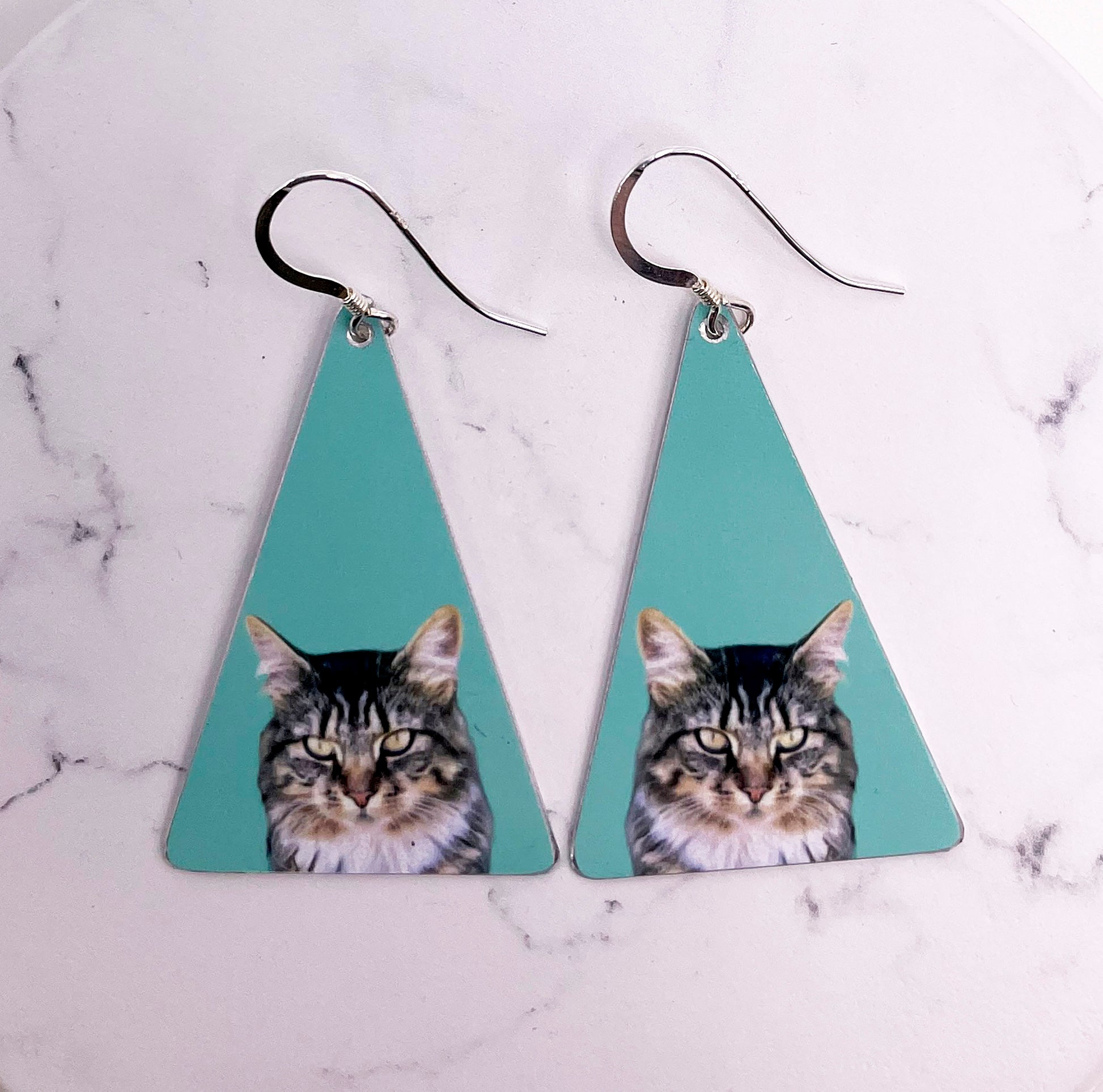 Custom Cat Earrings - Cat Triangle Earrings - Custom Cat Drop Earrings - Cat Earrings - Cat Lovers - Cat Jewellery