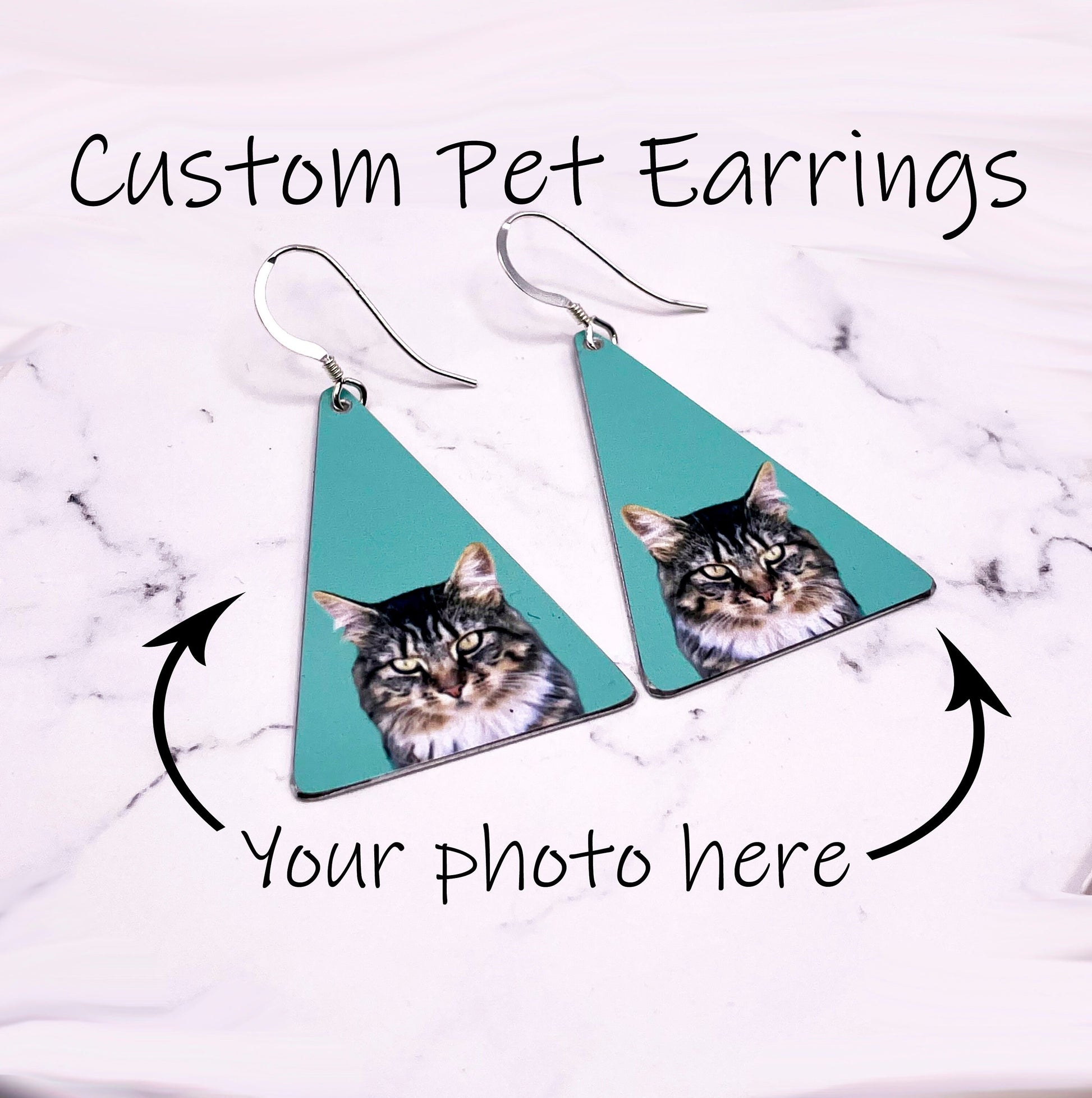 Custom Cat Earrings - Cat Triangle Earrings - Custom Cat Drop Earrings - Cat Earrings - Cat Lovers - Cat Jewellery