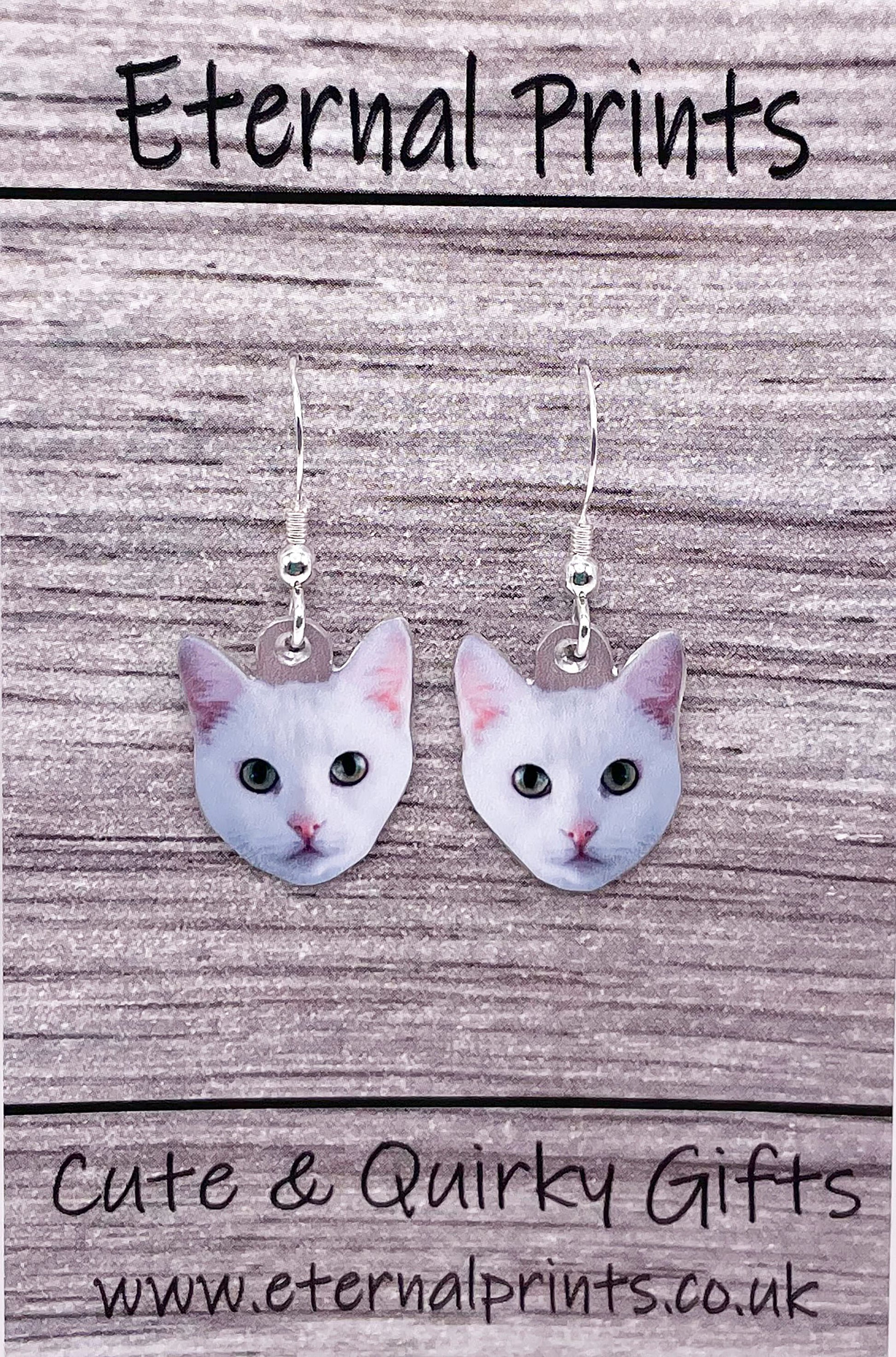 White Cat Earrings - Cat Earrings - White Cat Dangly Earrings - Cat Lovers - White Cats - Crazy Cat Lady Earrings