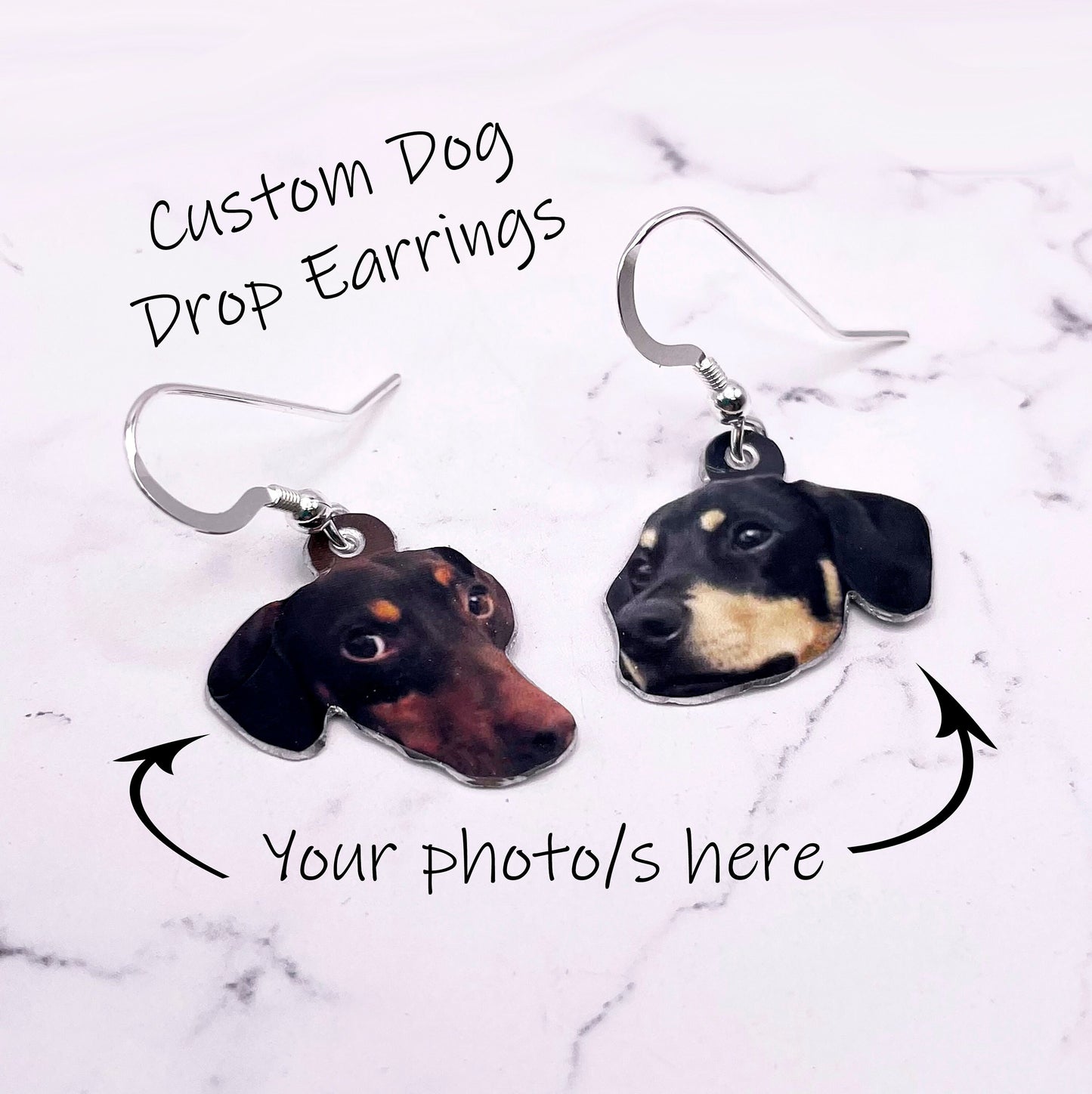 Dangly Dog Earrings - Custom Dog Drop Earrings - Dangly Dog Earrings - Custom Pet Dangly Earrings - Dangly Fogs - Dog Lover Earrings