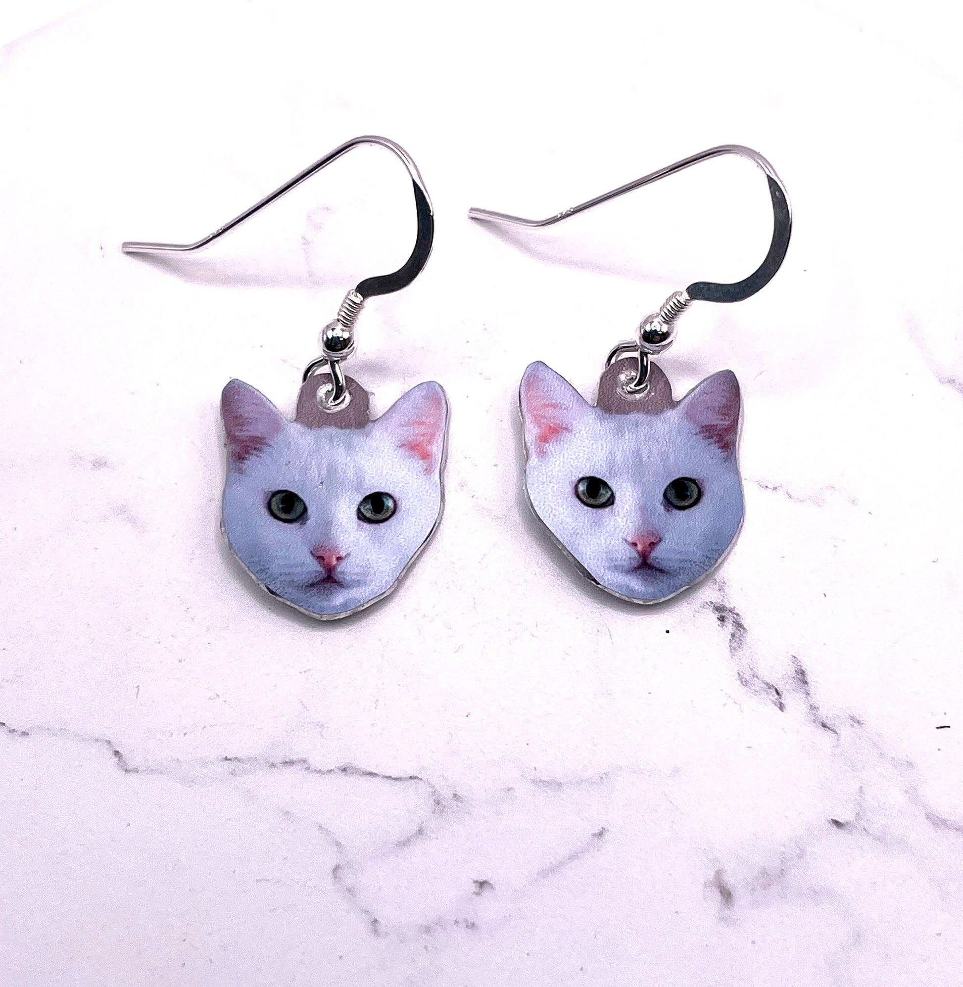 White Cat Earrings - Cat Earrings - White Cat Dangly Earrings - Cat Lovers - White Cats - Crazy Cat Lady Earrings