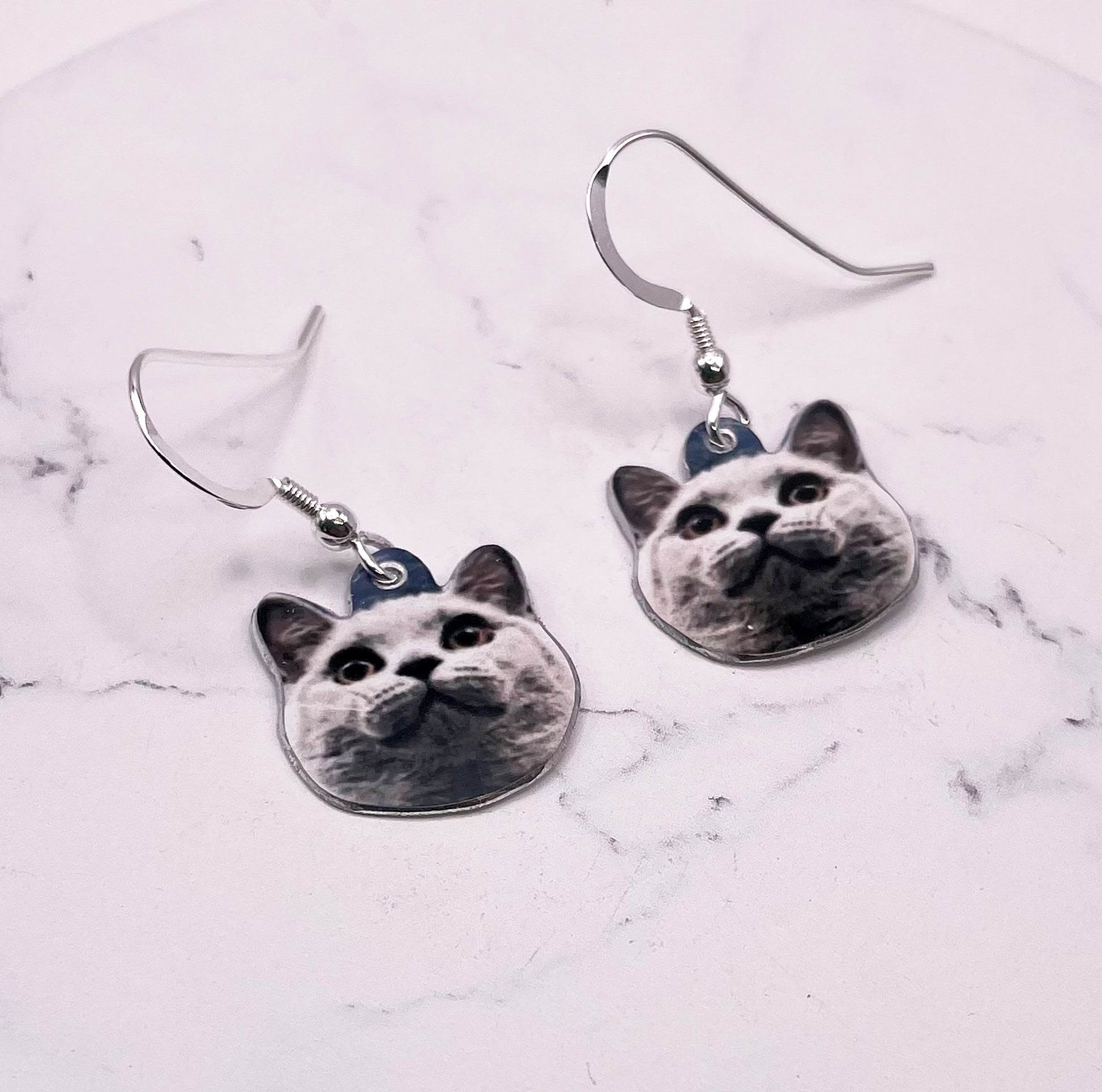 Cat Drop Earrings - Custom Cat Drop Earrings - Dangly Cat Earrings - Custom Pet Dangly Earrings - Dangly Cats - Cat Lover Earrings