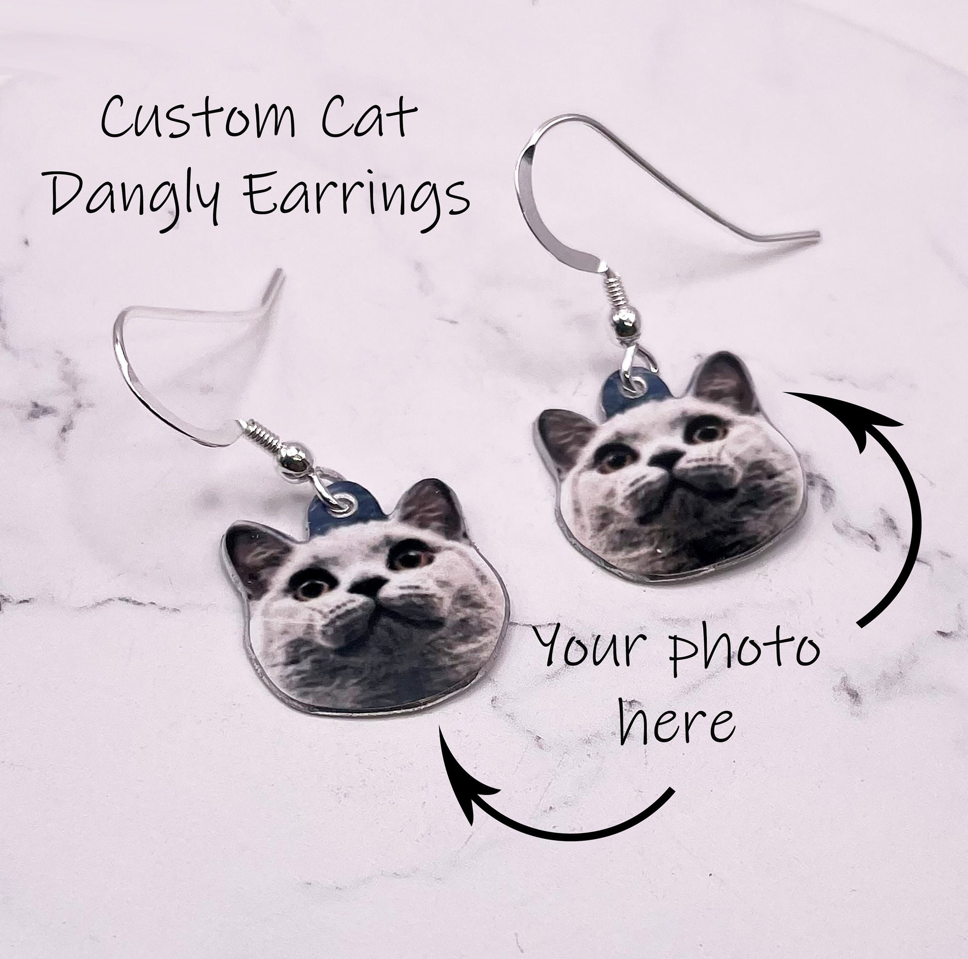 Cat Drop Earrings - Custom Cat Drop Earrings - Dangly Cat Earrings - Custom Pet Dangly Earrings - Dangly Cats - Cat Lover Earrings